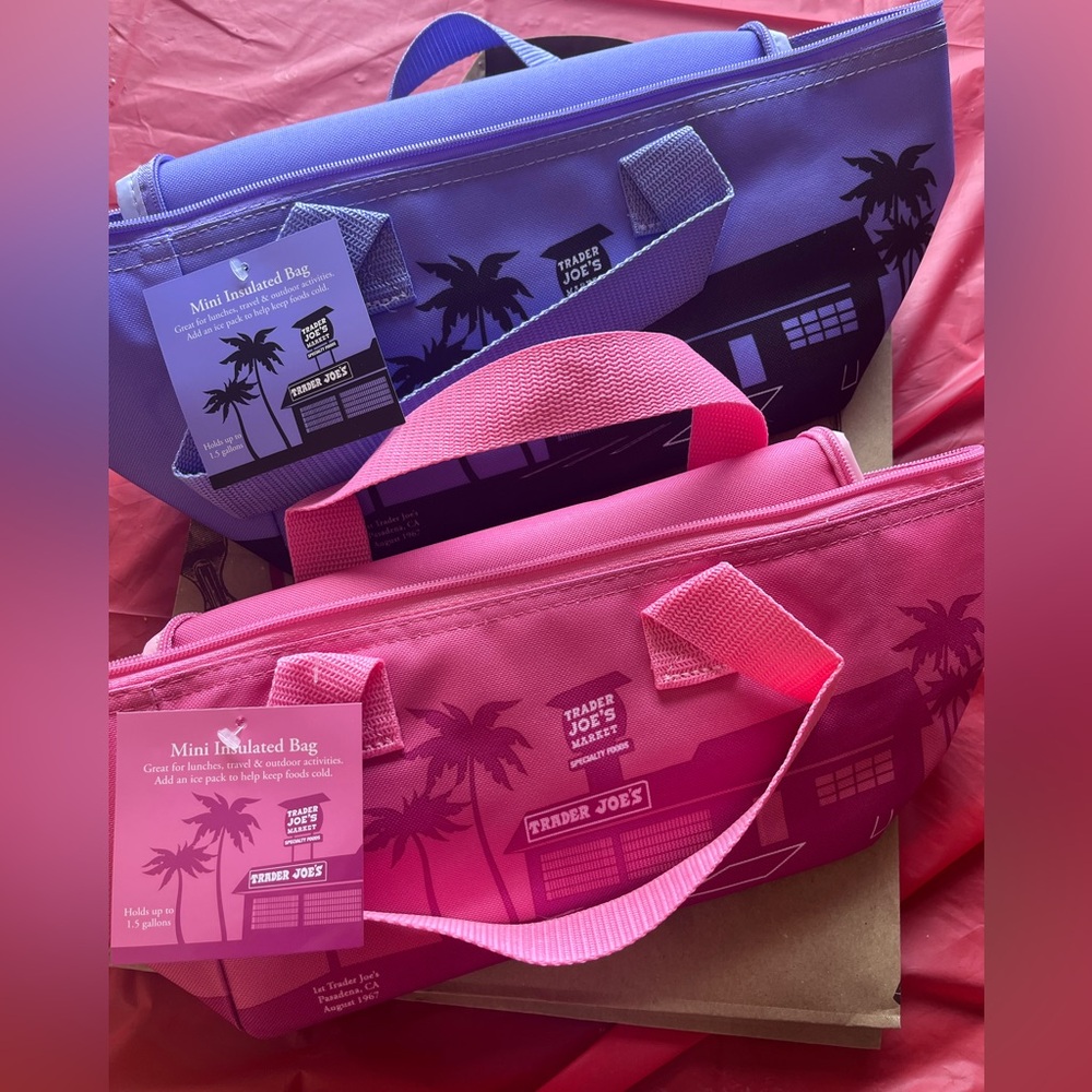 Trader Joe’s mini insulated bag in light pink and lilac!! Brand new with tags